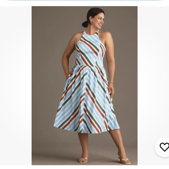 NWT Anthropologie Maeve Halter Midi Dress XL Striped $168 Blue White A-Line - Picture 5 of 11